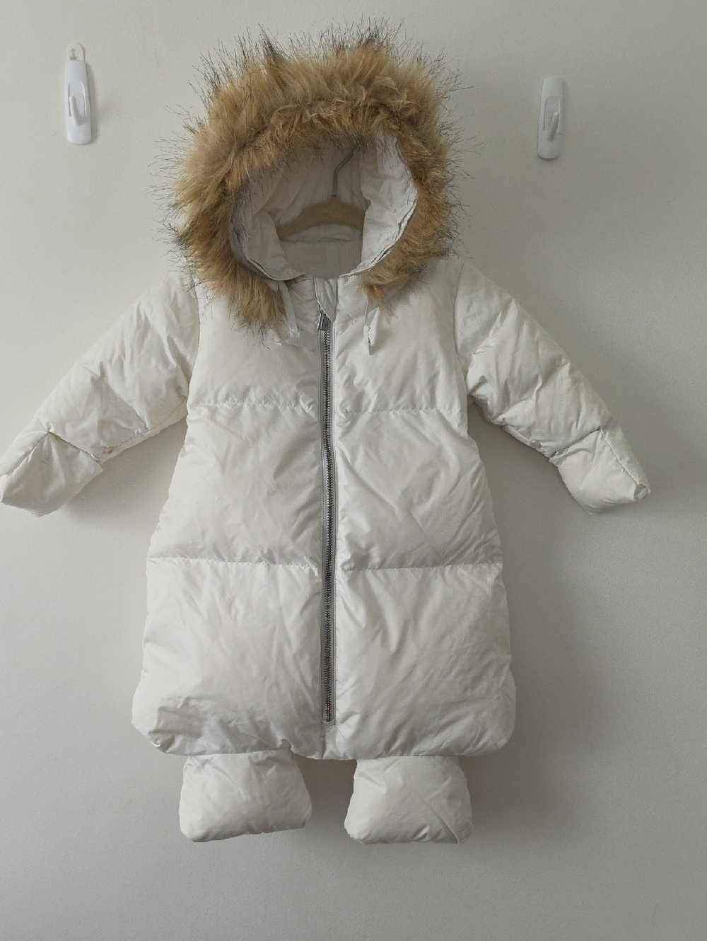 ADD Baby Snowsuit Baby Puffer with Faux Fur Hood Ivory 0-6 Months